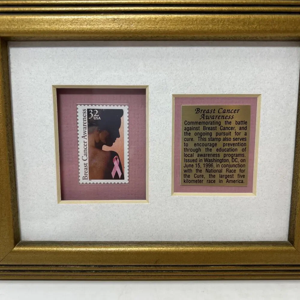 USPS 32c Breast Cancer Awareness Legacy II Edition Postage Stamp Golden Framed